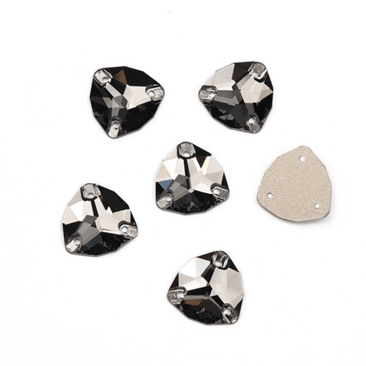 16mm Black Diamond Grey Fat Triangle Trillion, Sew on, Fancy Glass Gem (Sold in Pair) Fancy Glass Gems
