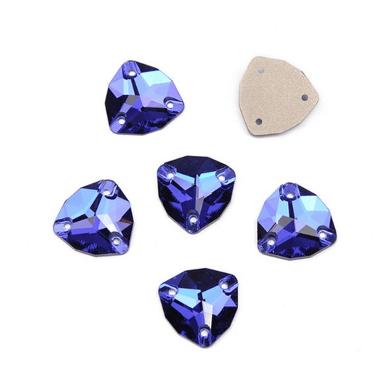 16mm Capri Blue Fat Triangle Trillion, Sew on, Fancy Glass Gem (Sold in Pair) Fancy Glass Gems