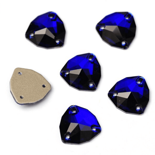16mm Cobalt Blue Fat Triangle Trillion, Sew on, Fancy Glass Gem (Sold in Pair) Fancy Glass Gems