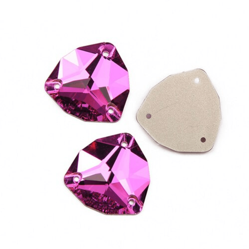 16mm Fuchsia Pink Fat Triangle Trillion, Sew on, Fancy Glass Gem (Sold in Pair) Fancy Glass Gems