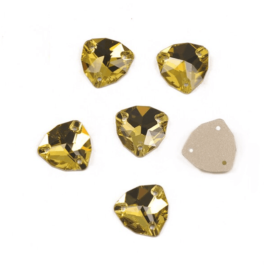 16mm Light Topaz Yellow Fat Triangle Trillion, Sew on, Fancy Glass Gem (Sold in Pair) Fancy Glass Gems