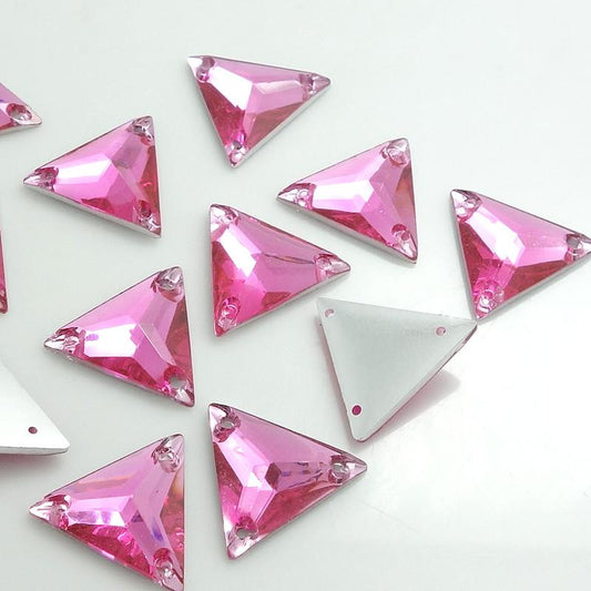 16mm Pink Acrylic Triangle Sew on Resin Gems