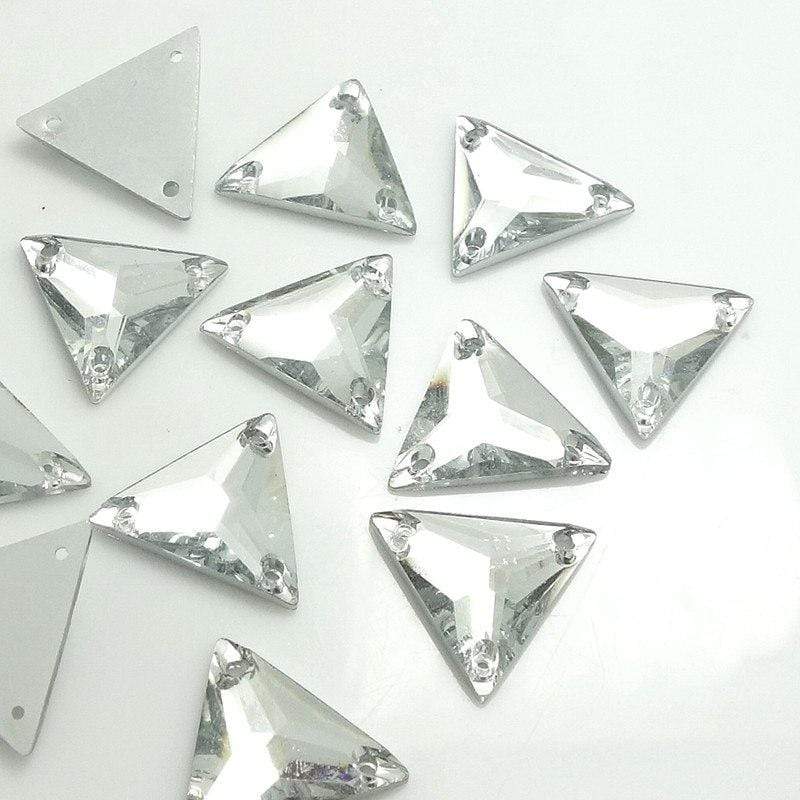 16mm Clear White Acrylic Triangle Sew on Resin Gems