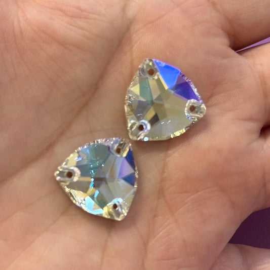 16mm Moonlight White Trillion shaped, Sew on, Strass Fancy Glass Gems (Sold in Pair) Fancy Glass Gems
