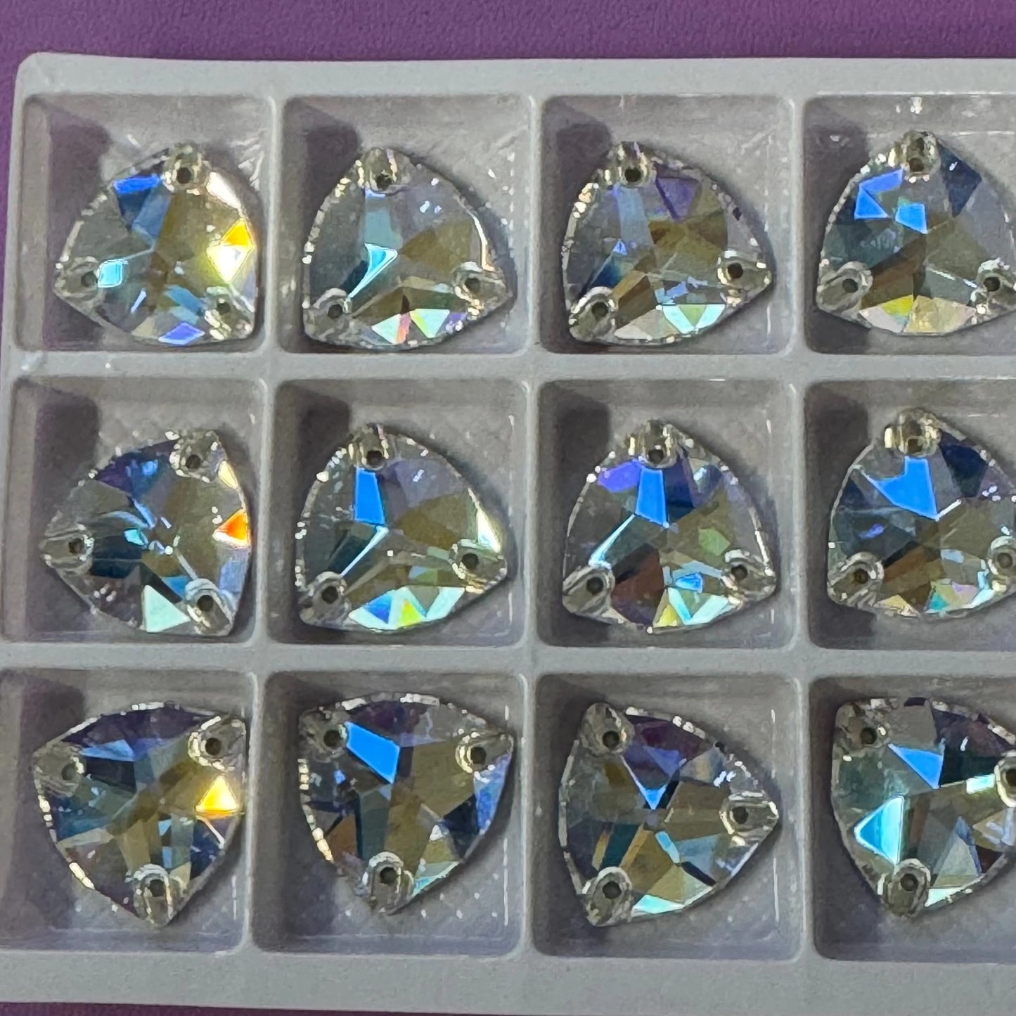 16mm Moonlight White Trillion shaped, Sew on, Strass Fancy Glass Gems (Sold in Pair) Fancy Glass Gems