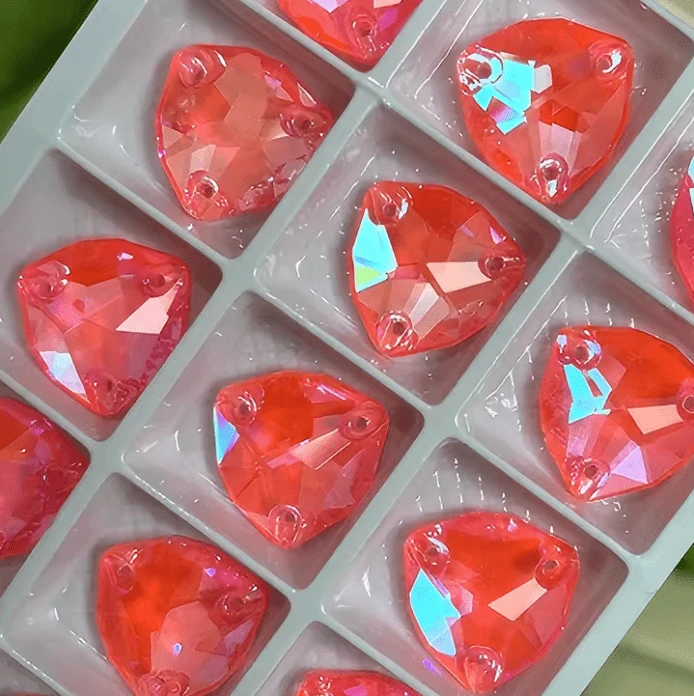 16mm Neon Orange Jelly AB Mocha Trillion, Sew on, Fancy Glass Gems (Sold in Pair) Fancy Glass Gems