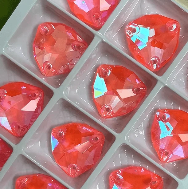 16mm Neon Orange Jelly AB Mocha Trillion, Sew on, Fancy Glass Gems (Sold in Pair) Fancy Glass Gems