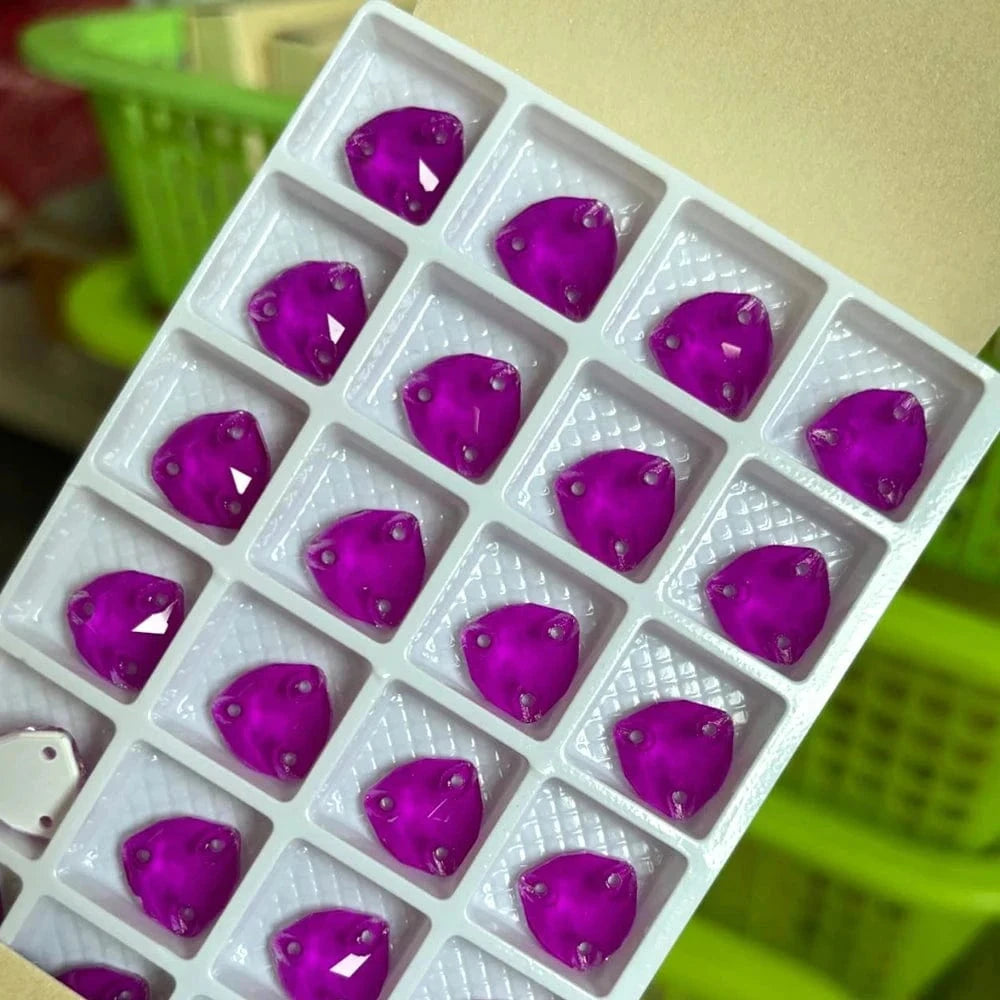 16mm Purple Neon Jelly Fat Triangle Trillion, Sew on, Fancy Glass Gems (Sold in Pair) Fancy Glass Gems