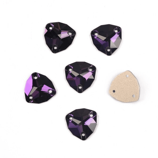 16mm Purple Velvet Fat Triangle Trillion, Sew on, Fancy Glass Gem (Sold in Pair) Fancy Glass Gems