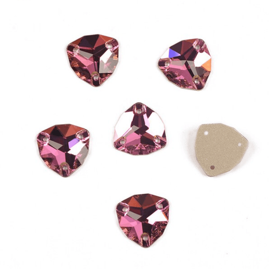 16mm Rose Pink Fat Triangle Trillion, Sew on, Fancy Glass Gem (Sold in Pair) Fancy Glass Gems