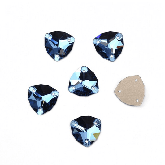 16mm Sapphire Blue Fat Triangle Trillion, Sew on, Fancy Glass Gem (Sold in Pair) Fancy Glass Gems