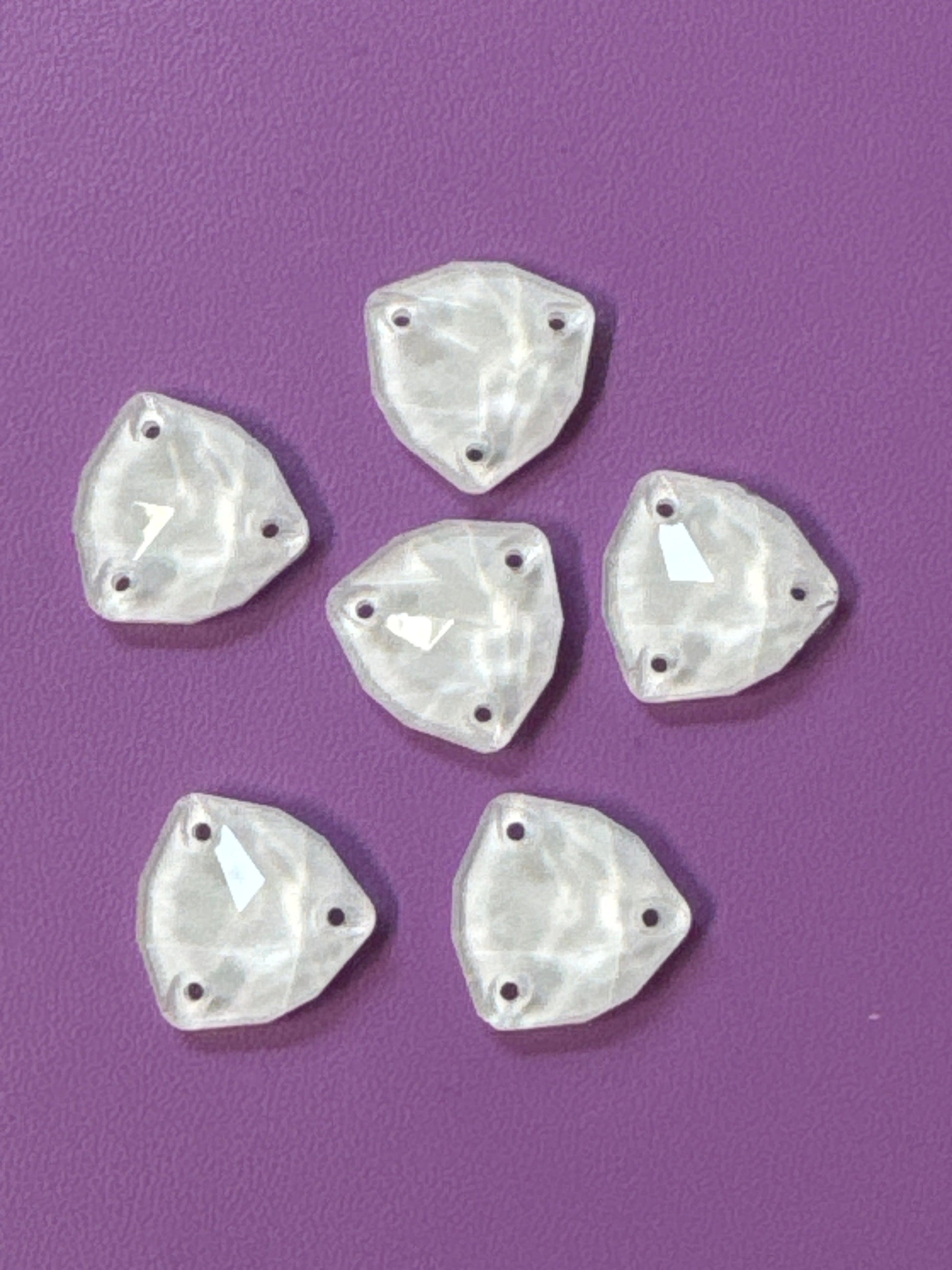 16mm White Mocha Jelly Trillion, Sew on, Fancy Glass Gems (Sold in Pair) Fancy Glass Gems