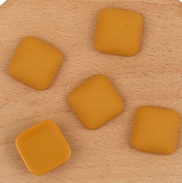 17*17mm Dark Mustard Matte Acrylic Rounded Square Shaped Glue on Resin Gem (Sold in Pair) Resin Gems