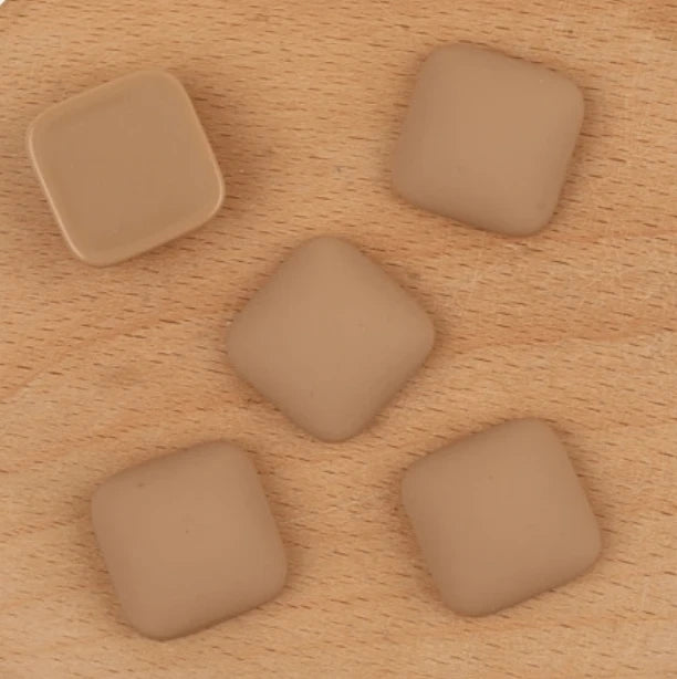 17*17mm Tan Matte Acrylic Rounded Square Shaped Glue on Resin Gem (Sold in Pair) Resin Gems