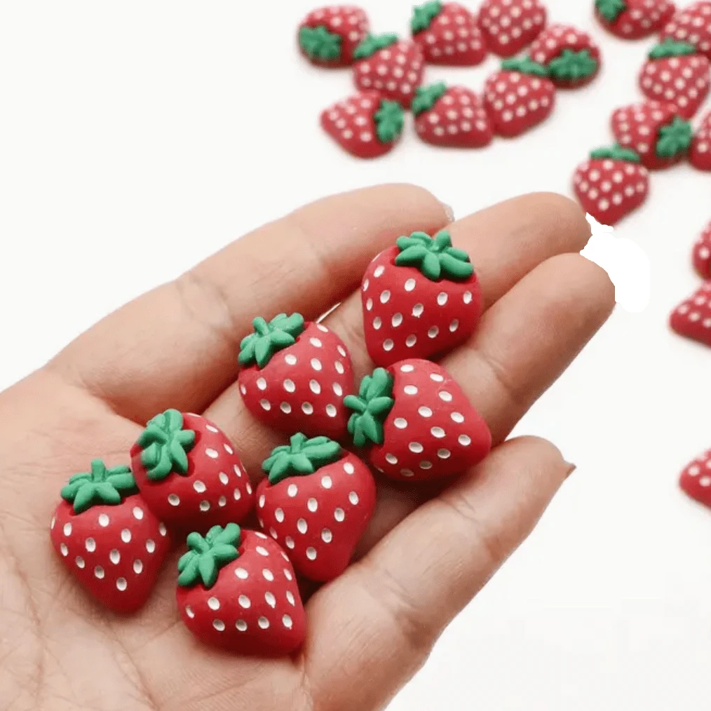 17*20mm Red Juicy Strawberry Shaped 3D Resin Strawberry Charms, Glue on, Resin Gem (Sold in Pair) Resin Gems