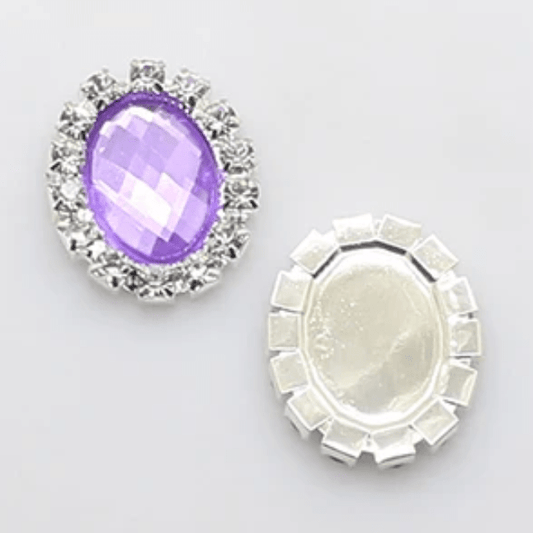 17*21mm Purple Crystal Oval in Silver Rhinestone Frame Resin Gem (Sold in Pair) Rhinestone Frame