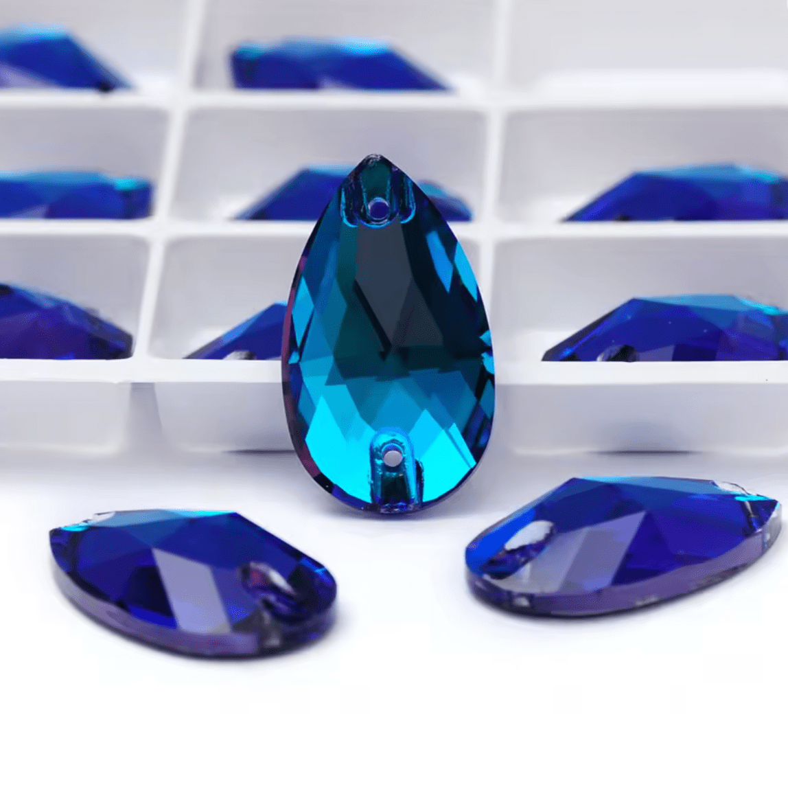 17*28mm Bermuda Blue *hint of purple Tear Drop, Sew on, Fancy Glass Gems (Sold in Pair) Fancy Glass Gems