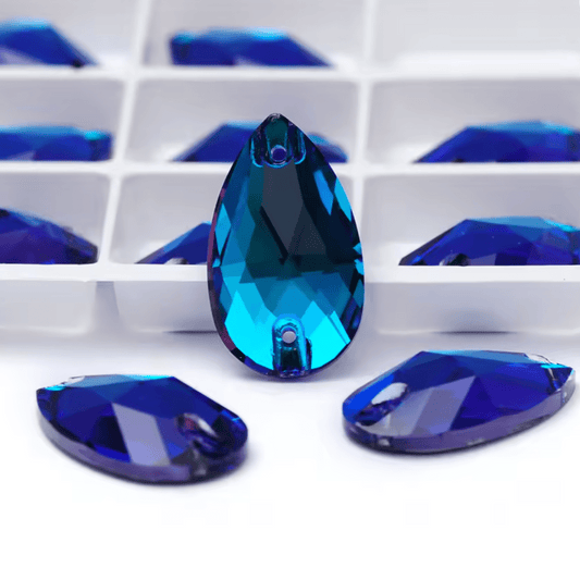 17*28mm Bermuda Blue *hint of purple Tear Drop, Sew on, Fancy Glass Gems (Sold in Pair) Fancy Glass Gems