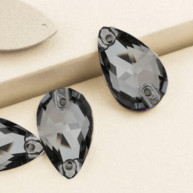 17*28mm Black Diamond Grey Teardrop, Sew on, Fancy Glass Gem (Sold in Pair) Fancy Glass Gems