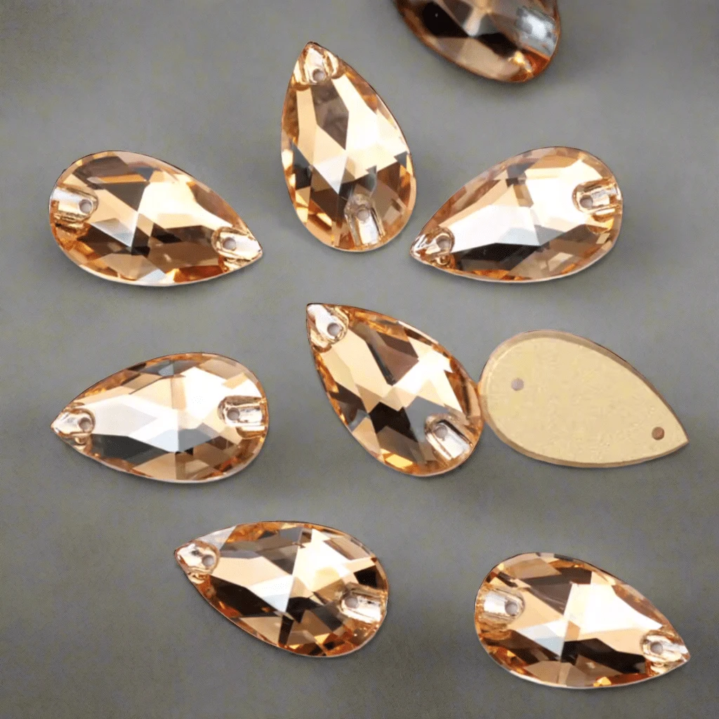 17*28mm Golden Shadow Teardrop, Sew on, Fancy Glass Gem (Sold in Pair) Fancy Glass Gems