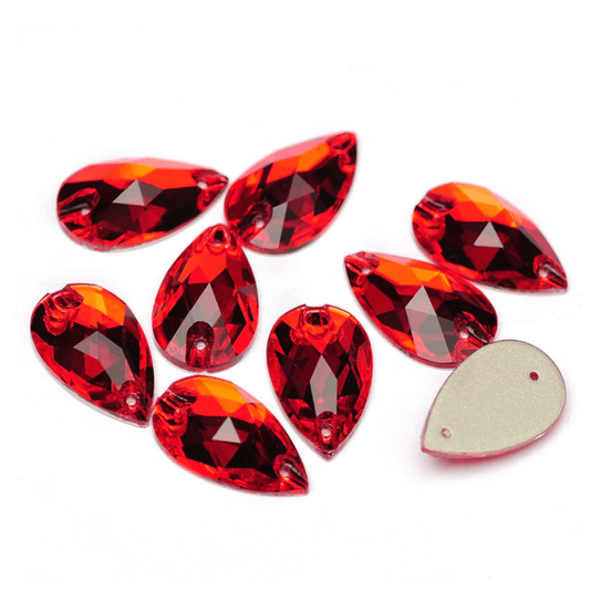17*28mm Light Siam Red Teardrop, Sew on, Fancy Glass Gem (Sold in Pair) Fancy Glass Gems