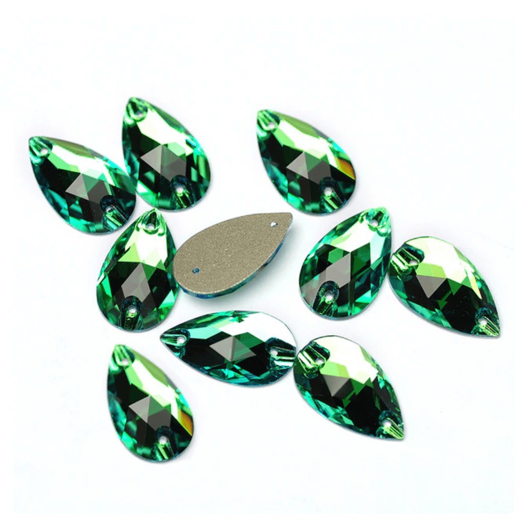 17*28mm Peridot Green Flame Teardrop, Sew on, Fancy Glass Gem (Sold in Pair) Fancy Glass Gems