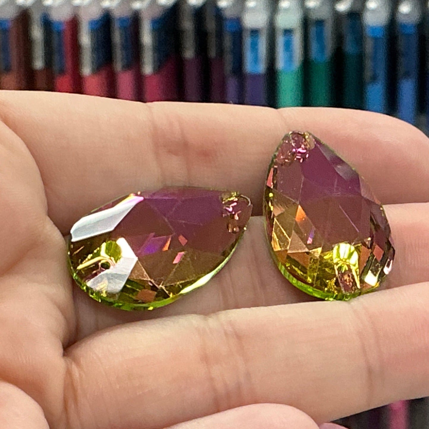 17*28mm Rainbow Vitrial Medium *Multi-reflective* Teardrop, Sew on, Fancy Glass Gems (Sold in Pair) Fancy Glass Gems