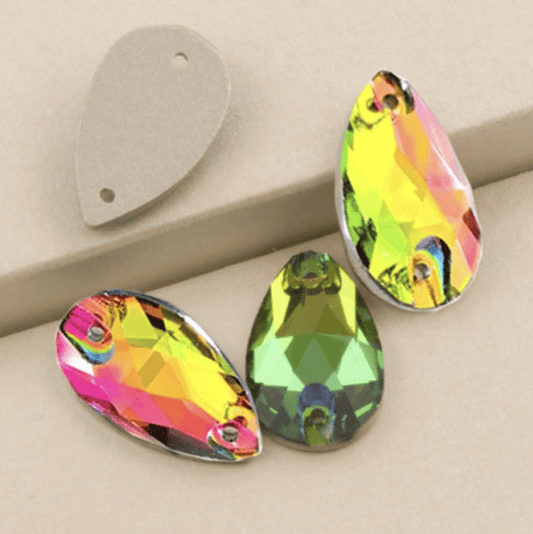 17*28mm Rainbow Vitrial Medium *Multi-reflective* Teardrop, Sew on, Fancy Glass Gems (Sold in Pair) Fancy Glass Gems
