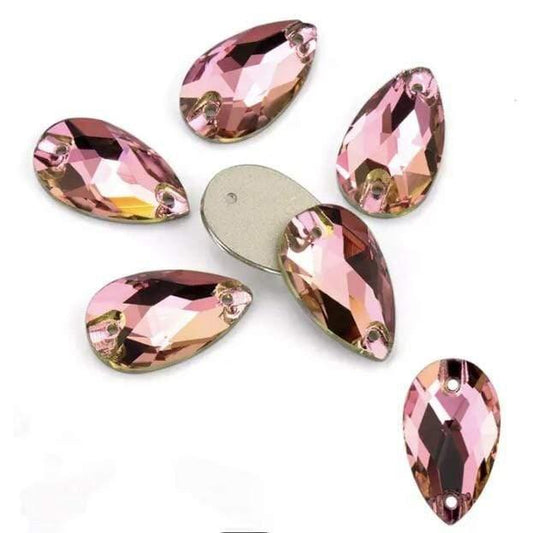 17*28mm Rose Pink-Peridot Flame Multi-reflective, Teardrops, Sew on, Fancy Glass Gems (Sold in Pair) Fancy Glass Gems