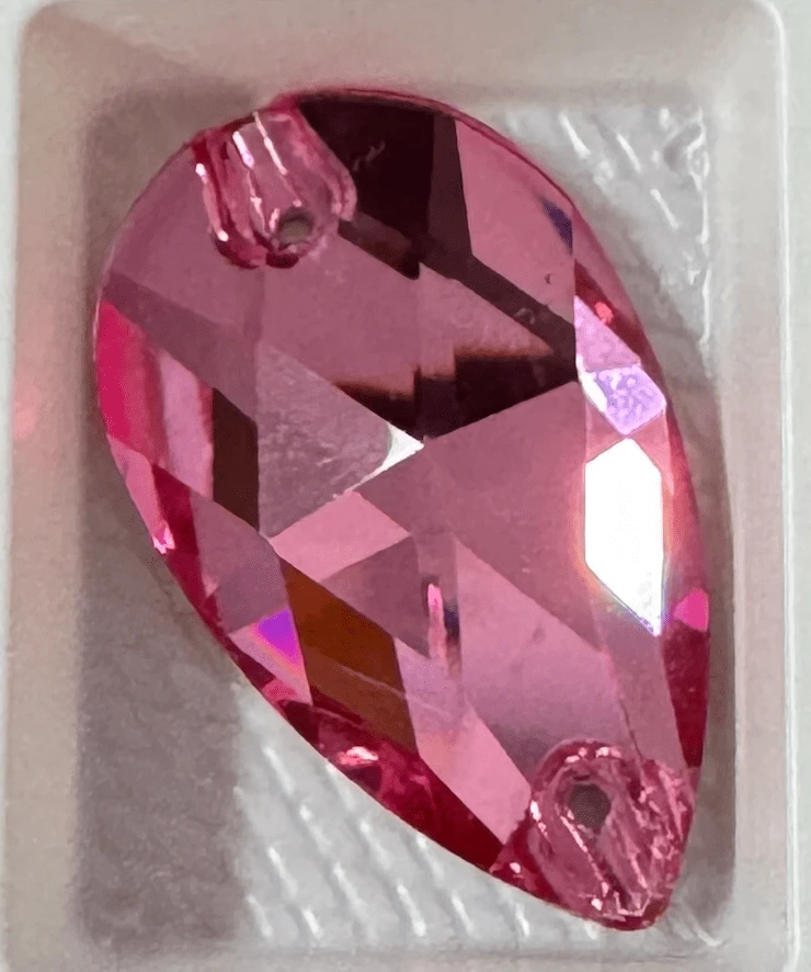 17*28mm Rose Pink Teardrop, Sew on, Fancy Glass Gem (Sold in Pair) Fancy Glass Gems