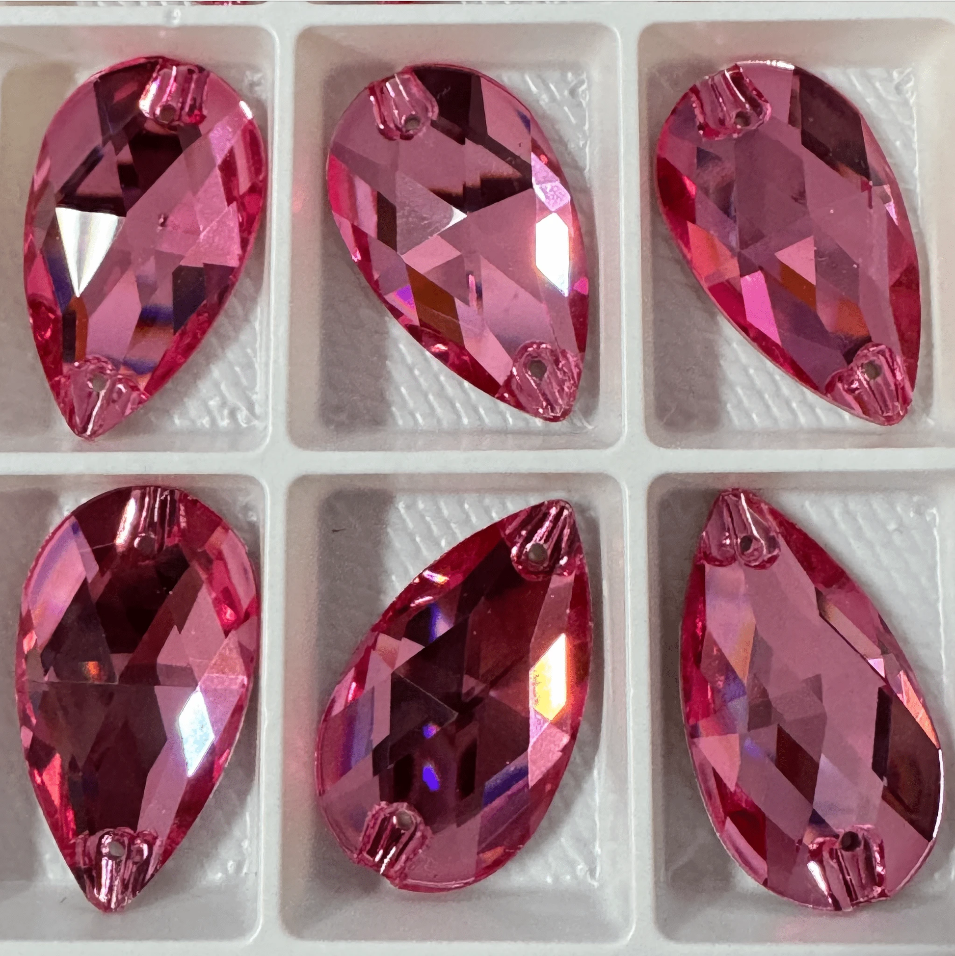 17*28mm Rose Pink Teardrop, Sew on, Fancy Glass Gem (Sold in Pair) Fancy Glass Gems