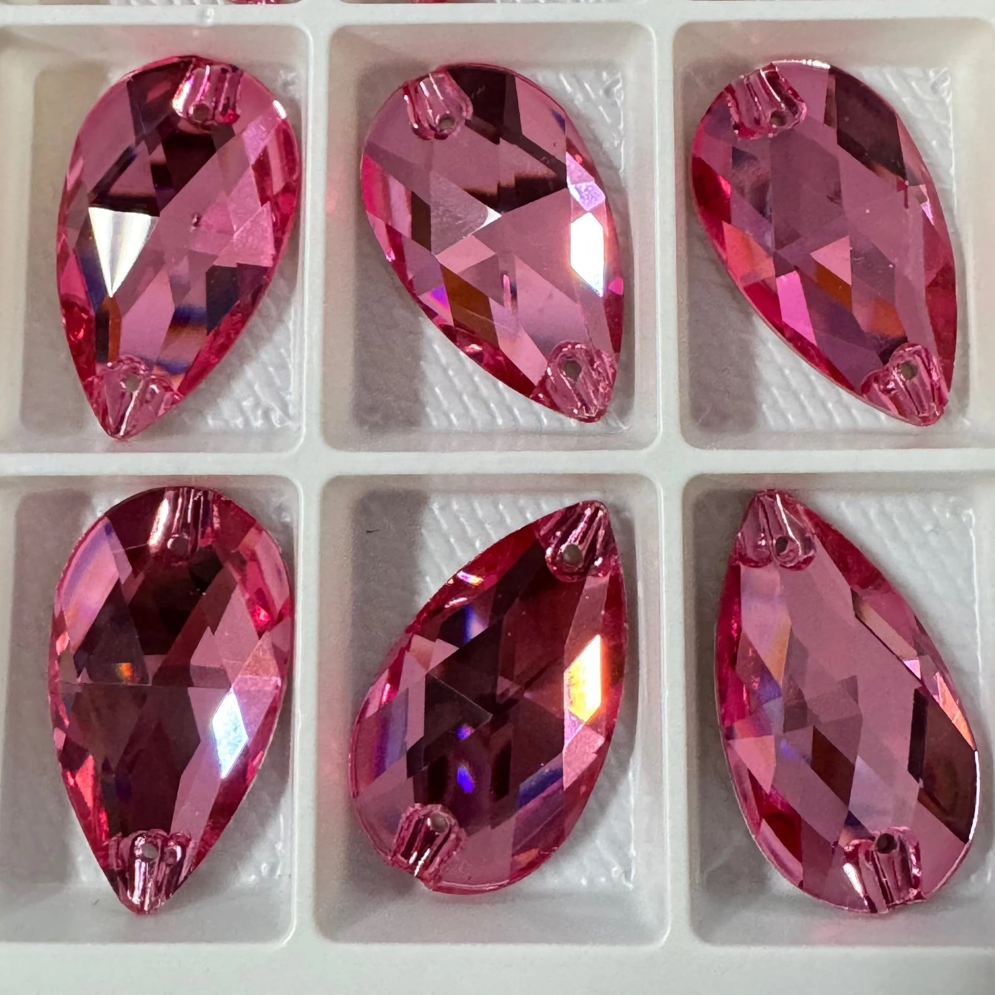 17*28mm Rose Pink Teardrop, Sew on, Fancy Glass Gem (Sold in Pair) Fancy Glass Gems