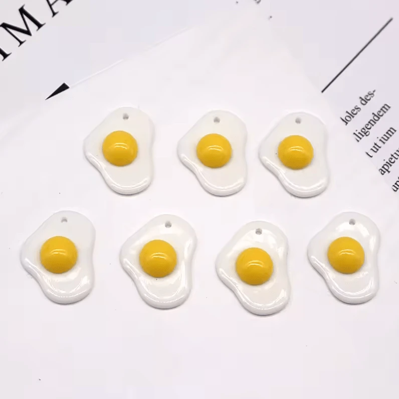 18*20mm Cooked Egg Charm, One Hole, Acrylic Charm Resin Gems (Sold in pair) Resin Gems