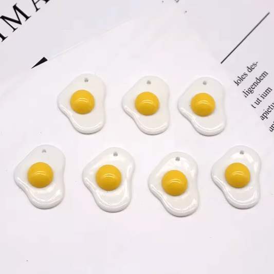 18*20mm Cooked Egg Charm, One Hole, Acrylic Charm Resin Gems (Sold in pair) Resin Gems