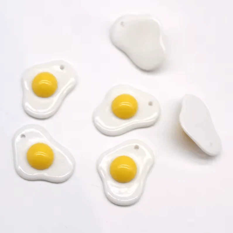 18*20mm Cooked Egg Charm, One Hole, Acrylic Charm Resin Gems (Sold in pair) Resin Gems