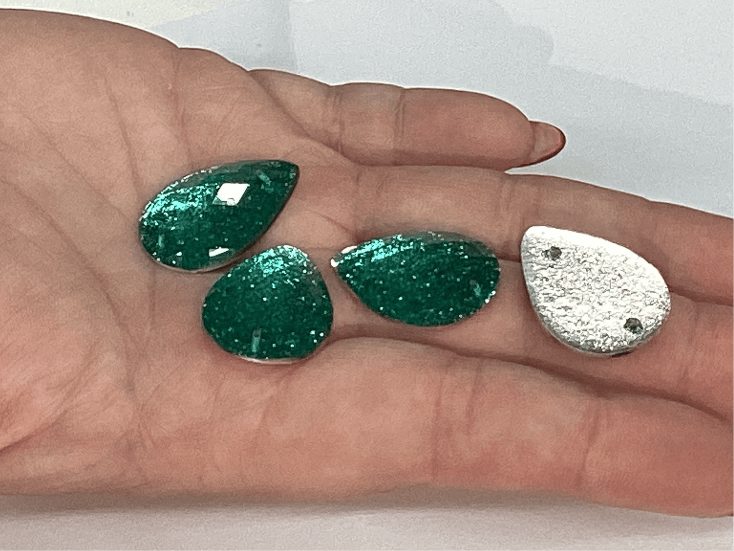 18*25mm Blue Glitter Stone Teardrop, Sew on, Resin Gems (Sold in Pair) Resin Gems