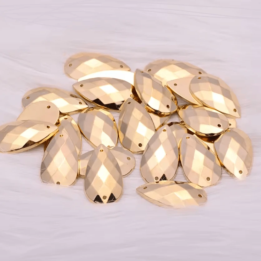 18*25mm Light Gold Metallic Checkered Teardrop, Glue on, Resin Gem (Sold in Pair) Resin Gems