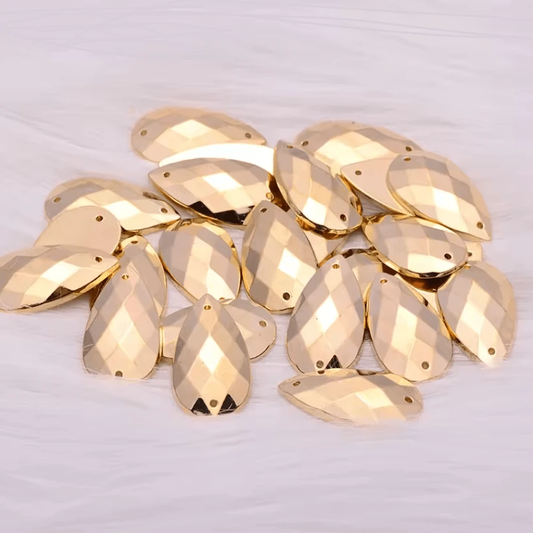 18*25mm Light Gold Metallic Checkered Teardrop, Glue on, Resin Gem (Sold in Pair) Resin Gems