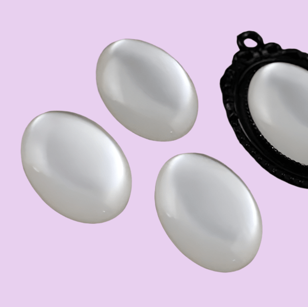 18*25mm White Cat Eye OVAL, Glue on, Resin Gem (Sold in Pair) Resin Gems