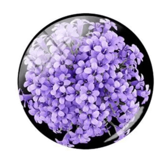 18mm & 20mm Purple Flowers Floral Acrylic Round Glass, Glue on, Resin Gem (Sold in Pair) Resin Gems