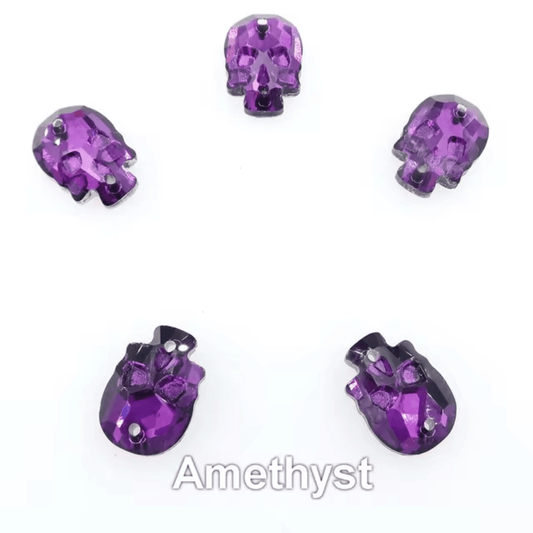 18mm Amethyst Skull Shape Crystal, Sew on Rhinestone, Resin Gem (Sold in Pair) Resin Gems