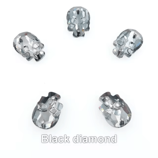 18mm Black Diamond Skull Shape Crystal, Sew on Rhinestone, Resin Gem (Sold in Pair) Resin Gems