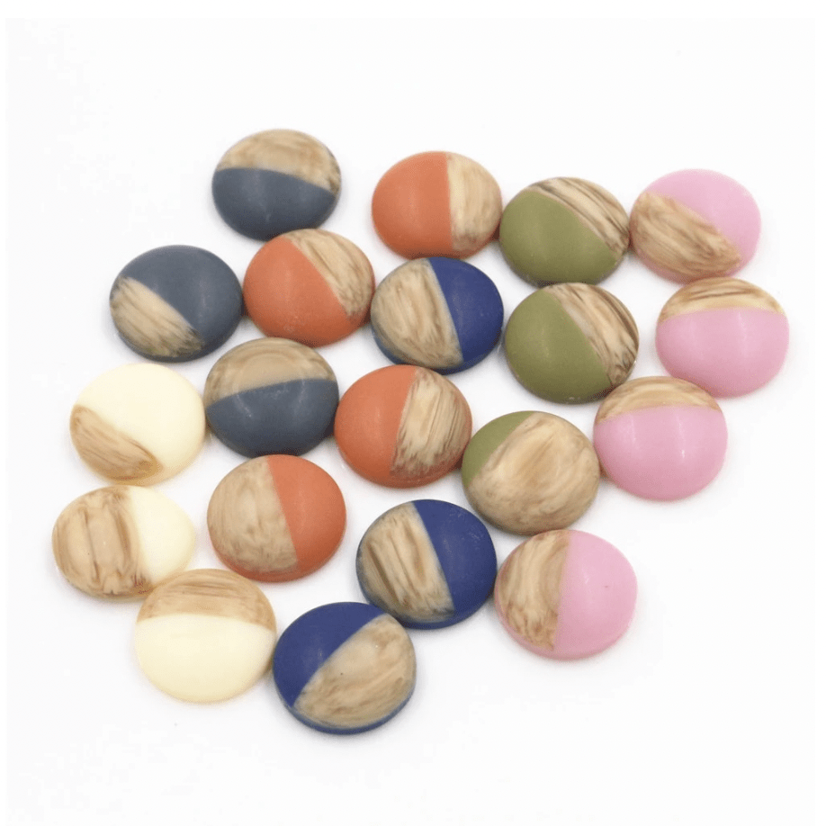 18mm Colour and Half Wood Matte Rubber Texture, Glue on, Resin Gems (Sold in Pair) Resin Gems