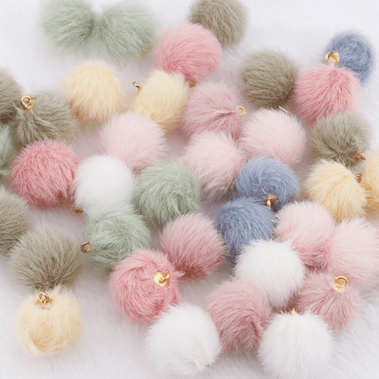 Mixed Colour Pompom 18mm Plush Fur Covered Ball Charms DIY Pompom Tassel Earring Finding, (10 piece) Earring Findings