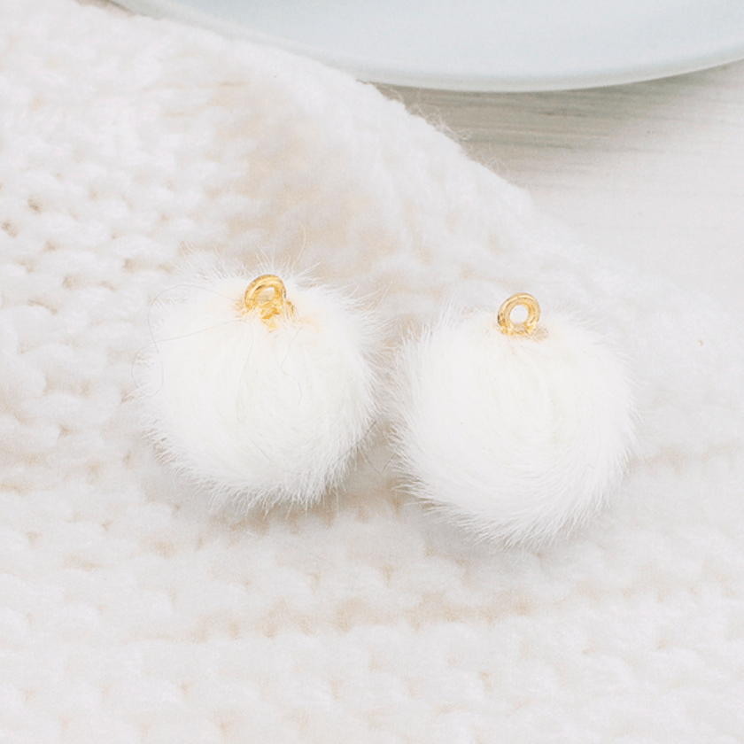 White Pompom 18mm Plush Fur Covered Ball Charms DIY Pompom Tassel Earring Finding, (10 piece) Earring Findings