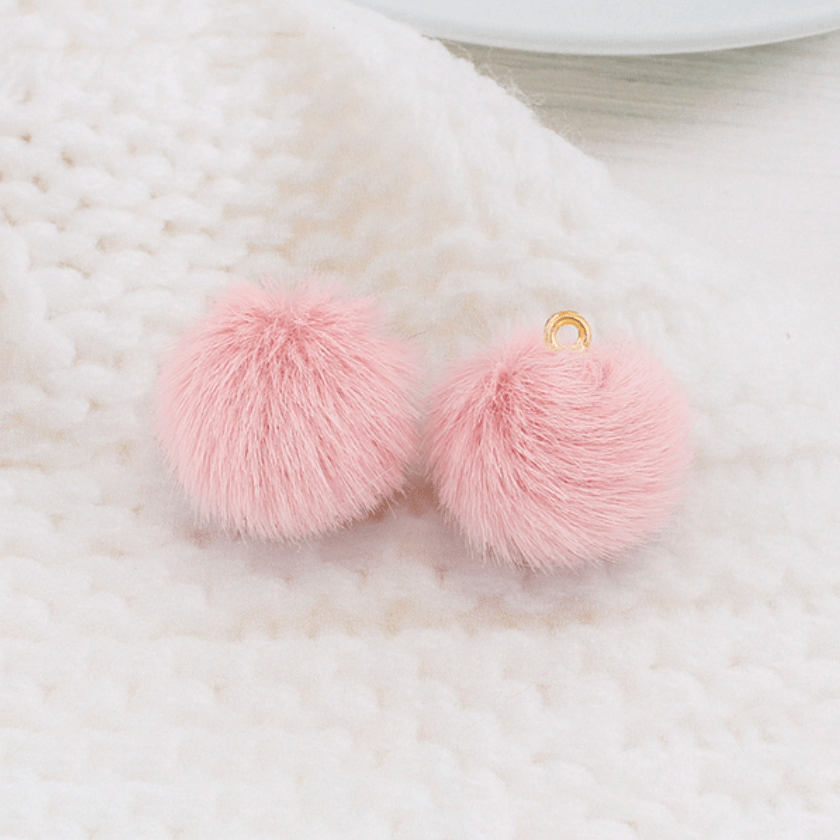 Pink Pompom 18mm Plush Fur Covered Ball Charms DIY Pompom Tassel Earring Finding, (10 piece) Earring Findings
