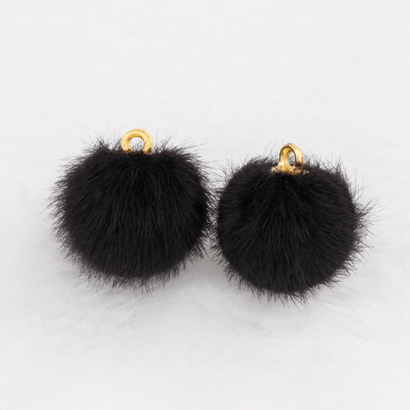 Black Pompom 18mm Plush Fur Covered Ball Charms DIY Pompom Tassel Earring Finding, (10 piece) Earring Findings