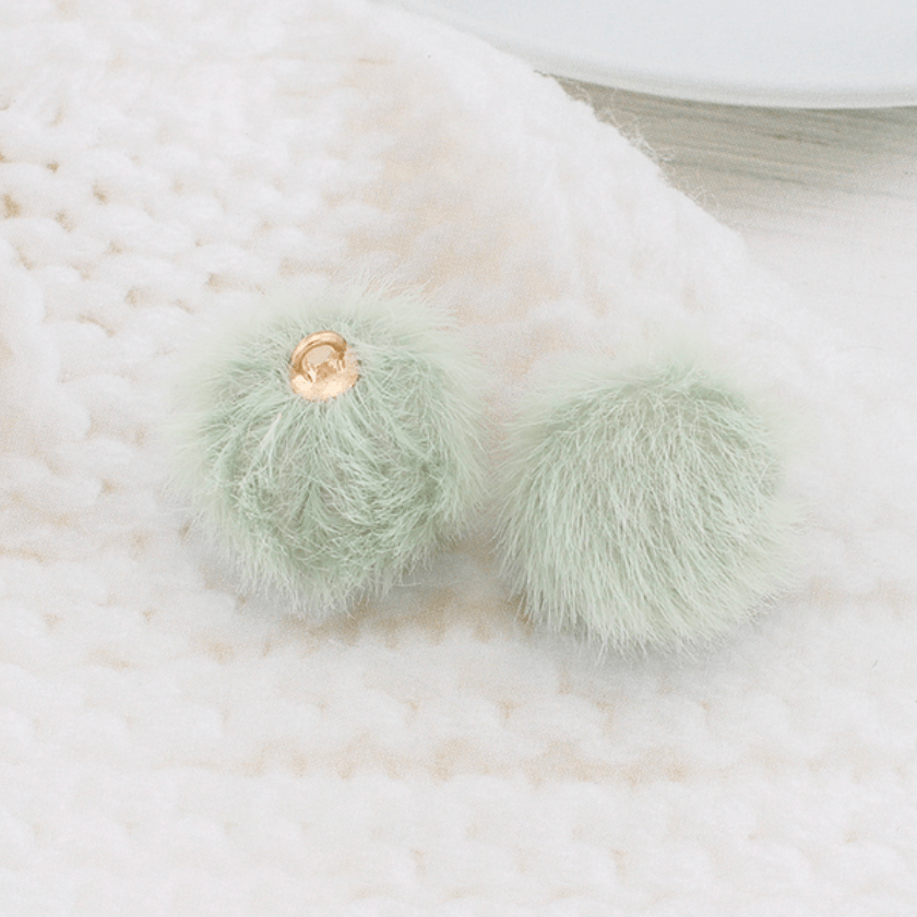 Sage Green Pompom 18mm Plush Fur Covered Ball Charms DIY Pompom Tassel Earring Finding, (10 piece) Earring Findings