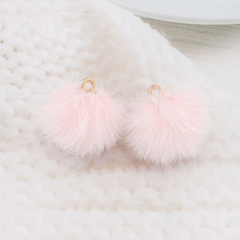 Light Pink Pompom 18mm Plush Fur Covered Ball Charms DIY Pompom Tassel Earring Finding, (10 piece) Earring Findings