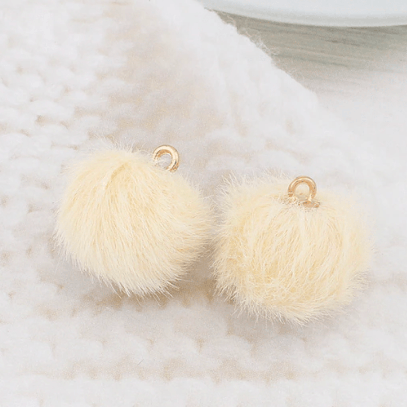 Pale Yellow Pompom 18mm Plush Fur Covered Ball Charms DIY Pompom Tassel Earring Finding, (10 piece) Earring Findings